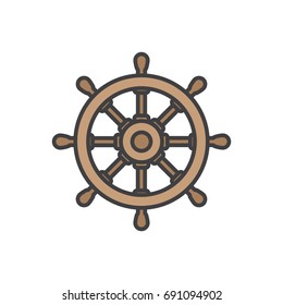 Ship helm flat line icon.