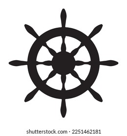 Ship helm icon, boat steering wheel, yacht rudder vector illustration. Ship's wheel pictogram, yacht helm black sigh, vessel steering wheel nautical equipment.