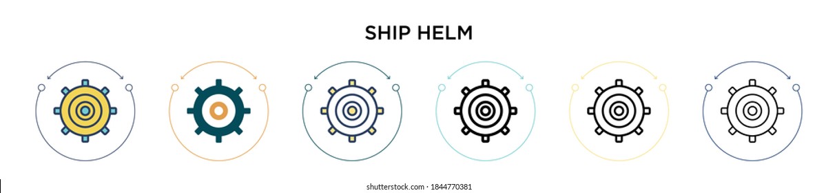 Ship helm icon in filled, thin line, outline and stroke style. Vector illustration of two colored and black ship helm vector icons designs can be used for mobile, ui, web