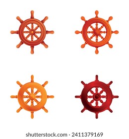 Ship helm icons set cartoon vector. Various boat steer ship steering wheel. Boat and yacht retro wheel