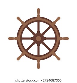 Ship helm steering wheel flat vector illustration isolated on simple white background