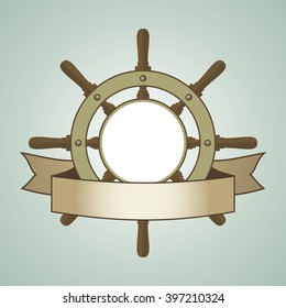 Ship helm vector background. Shipboard steering wheel with banner and blank space for your text. EPS8 illustration.