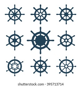 Ship helm vector icon set. Shipboard steering wheel icons isolated on white. EPS8 illustration.