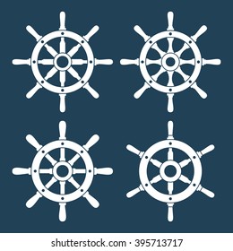 Ship helm vector icon set. Shipboard steering wheel icons isolated. EPS8 illustration.