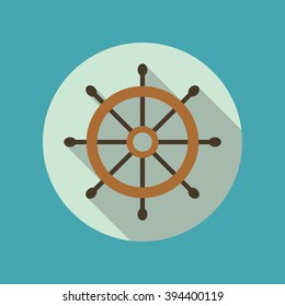 Ship helm vector icon. Shipboard steering wheel in flat style with long shadow. EPS10 illustration.