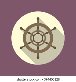 Ship helm vector icon. Shipboard steering wheel in flat style with long shadow. EPS10 illustration.