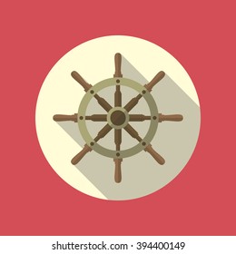 Ship helm vector icon. Shipboard steering wheel in flat style with long shadow. EPS10 illustration.