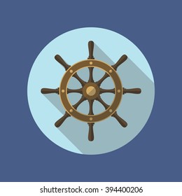 Ship helm vector icon. Shipboard steering wheel in flat style with long shadow. EPS10 illustration.