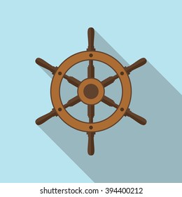 Ship helm vector icon. Shipboard steering wheel in flat style with long shadow. EPS10 illustration.