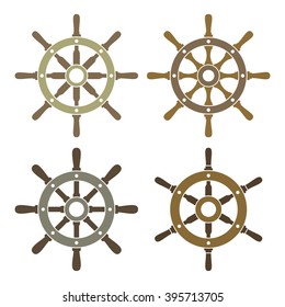 Ship helm vector icons set. Set of shipboard steering wheel icons isolated on white. EPS8 illustration.