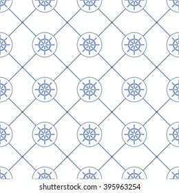 Ship helm vector seamless pattern. Shipboard steering wheels, diagonal lines and circles continuous texture. EPS8 illustration.
