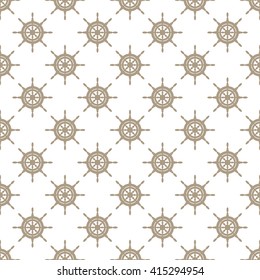 Ship helm vector seamless pattern  on a white background. Helm, steering wheel seamless texture. Steering wheel symbol seamless pattern. Ship helm vector wallpaper design. Vector