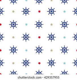 Ship helm vector seamless pattern.