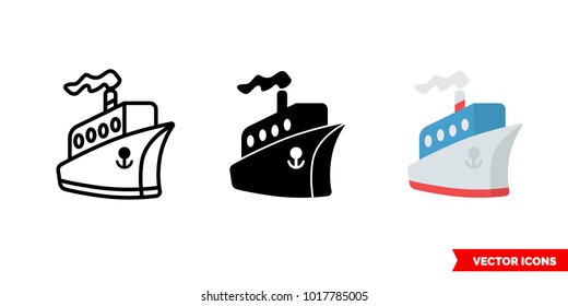 Ship icon of 3 types: color, black and white, outline. Isolated vector sign symbol.
