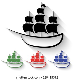 ship icon - black and colored (green, red, blue) illustration with shadow