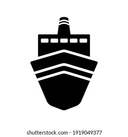 Ship icon. Black silhouette. Front view. Vector flat graphic illustration. The isolated object on a white background. Isolate.