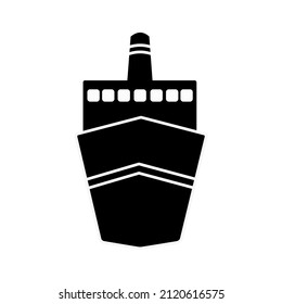 Ship icon. Black silhouette. Front view. Vector flat graphic illustration. The isolated object on a white background. Isolate.