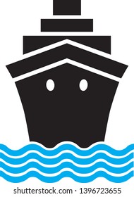 Ship icon with blue waves flat. Black pictogram on white background. Vector illustration symbol and bonus button open and closed lock, folder, star