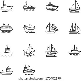 Ship Icon. Boat Icon. Water Transportation Icon Set.
