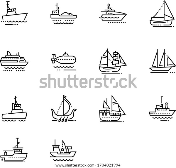 Ship
icon. Boat icon. Water transportation icon
set.