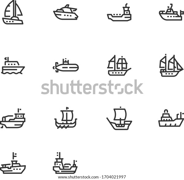 Ship\
icon. Boat icon. Water transportation icon\
set.