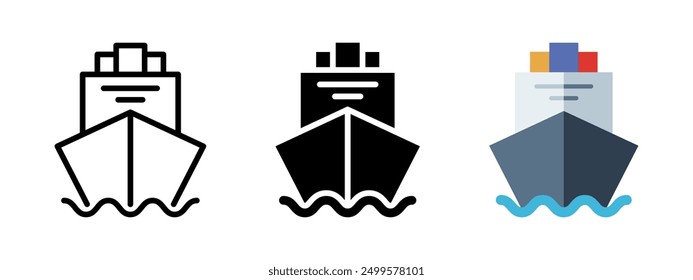 Ship icon. Cargo boat symbol. Cruise liner vector illustration. Sea port sign. Ferry pier pictogram. Freight concept isolated.