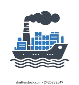 Icono de envío. Icono de barco de carga. Contenedores. Comercio global. Mercancías