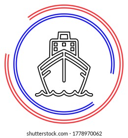 Ship icon. Cruise, tour, delivery concept, Marine boat. Transportation sign Isolated on white background. Thin line pictogram - outline editable stroke