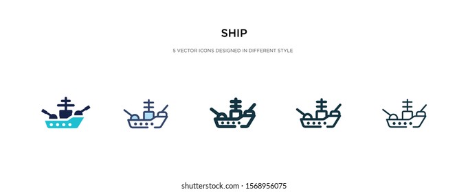 ship icon in different style vector illustration. two colored and black ship vector icons designed in filled, outline, line and stroke style can be used for web, mobile, ui