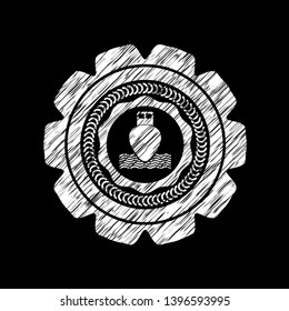 ship icon drawn chalk emblem, retro style, chalk or chalkboard texture