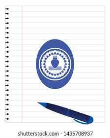ship icon emblem drawn with pen. Blue ink. Vector Illustration. Detailed.