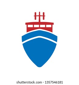 Ship icon. Fishing trawler. Vector drawing. Front view. Isolated object on white background. Isolate.