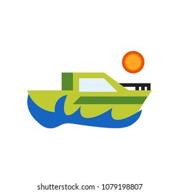 Ship icon flat. Black pictogram on grey background. Vector illustration symbol