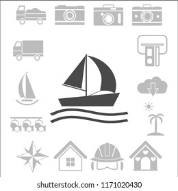 Ship icon flat. Black pictogram on grey background. Vector illustration symbol
