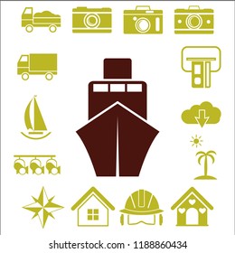 Ship icon flat. Black pictogram on white background. Vector illustration symbol