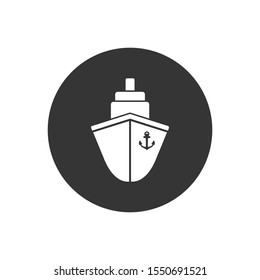 Ship icon flat. Black pictogram on grey background. Vector illustration symbol