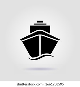 Ship icon flat. Black pictogram on grey background