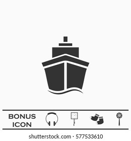 Ship icon flat. Black pictogram on white background. Vector illustration symbol and bonus button