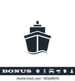 Ship icon flat. Black pictogram on white background. Vector illustration symbol and bonus button