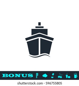 Ship icon flat. Black pictogram on white background. Vector illustration symbol and bonus button