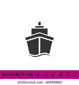 Ship icon flat. Black pictogram on white background. Vector illustration symbol and bonus button