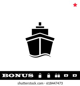 Ship icon flat. Black pictogram on white background. Vector illustration symbol and bonus button open and closed lock, folder, star