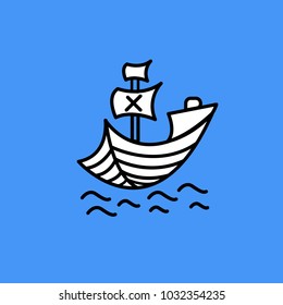 Ship icon flat. Black and white  pictogram on blue background. Vector illustration