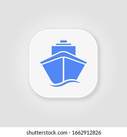 Ship icon flat. Blue pictogram on grey background. Vector illustration symbol