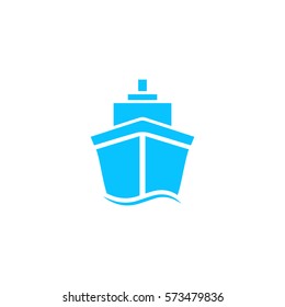 Ship icon flat. Blue pictogram on white background. Vector illustration symbol