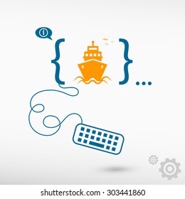 Ship icon and flat design elements. Design concept icons for application development, web design, creative process.