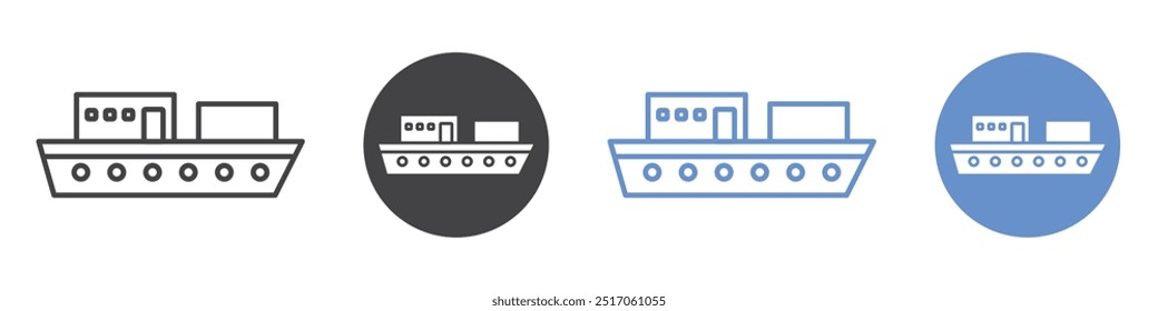 Ship icon flat line symbol set.