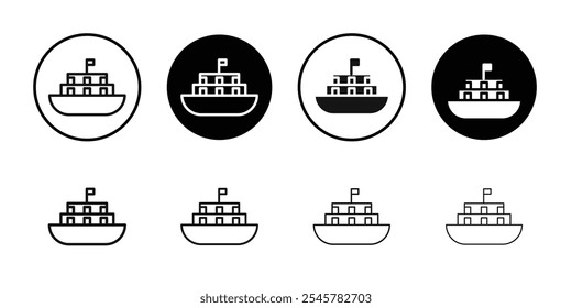 Ship icon flat line symbol set.