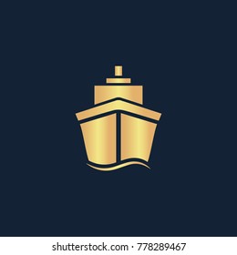 Ship icon flat. Simple gold pictogram on dark background. Vector illustration symbol