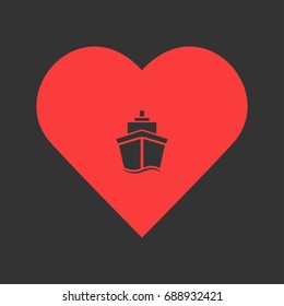 Ship icon flat. Simple pictogram on heart background. Vector illustration symbol